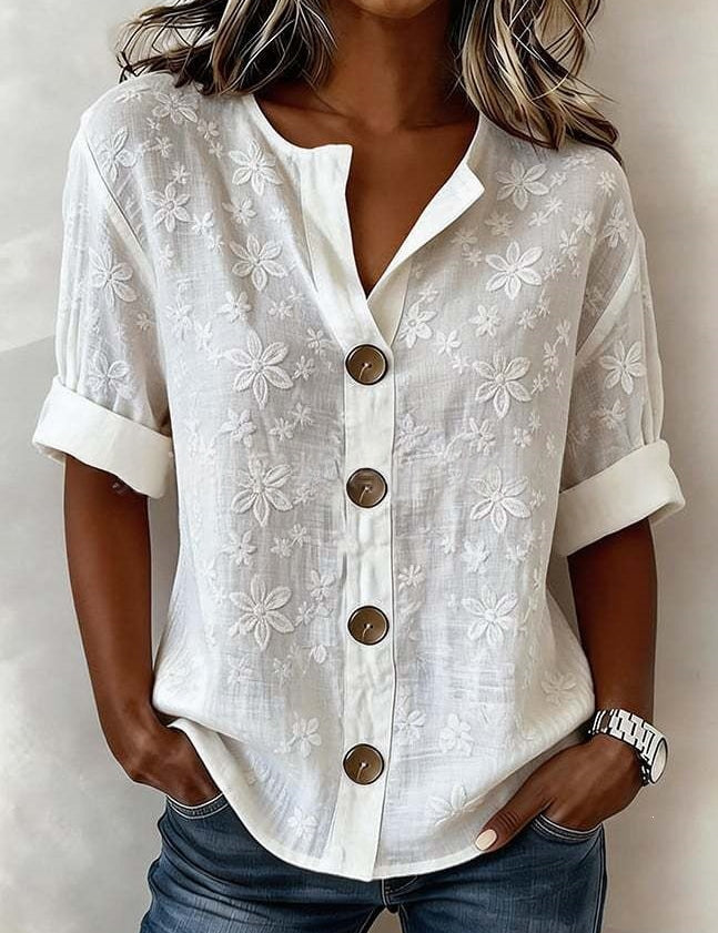 Antonella Marchese | Embroidered Floral Button-Up Blouse For Women