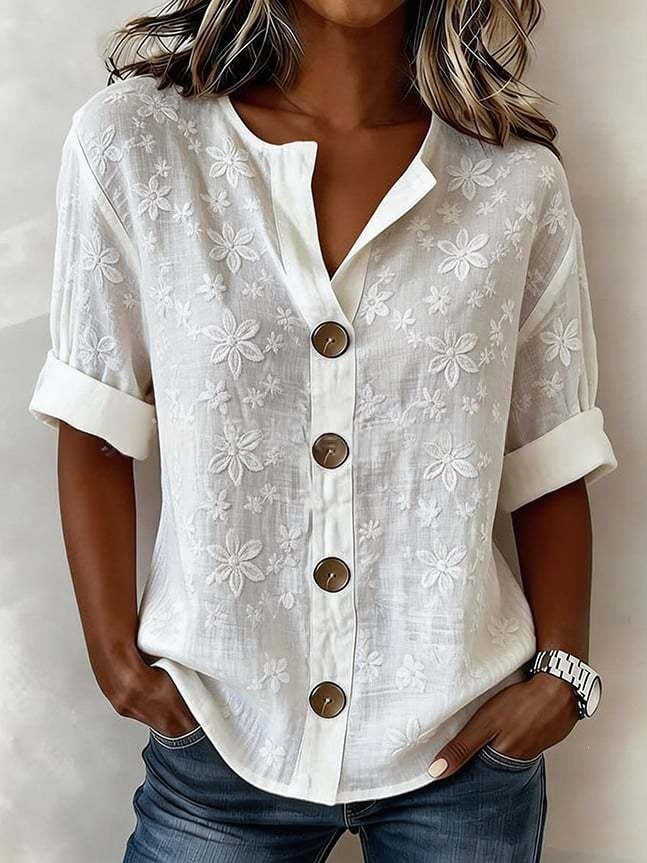 Antonella Marchese | Embroidered Floral Button-Up Blouse For Women
