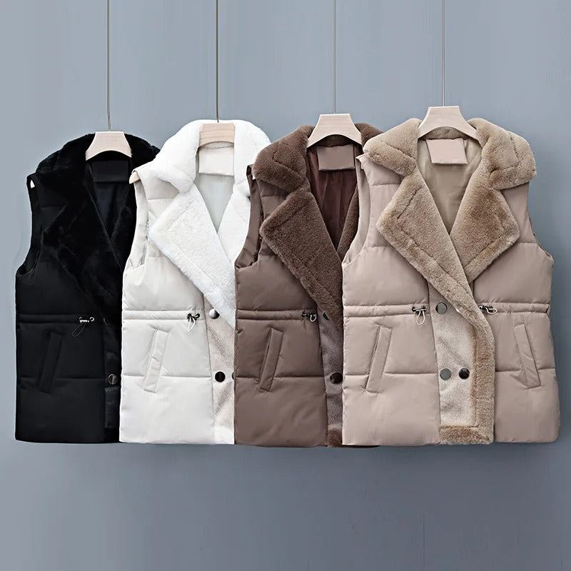 Margaux Elsinore | Faux Fur Collar Puffer Vest in Brown