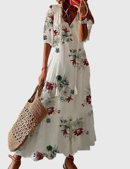 Cressida Montvallon | Blue Ikat Print Boho Maxi Dress