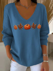 Renata Castellane | Halloween Pumpkin Embroidered V-Neck Sweater For Women