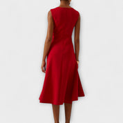 Sylvaine Beaumont | Red Sleeveless Asymmetric Draped Midi Dress