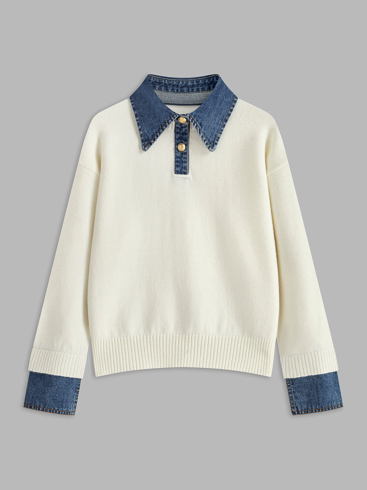 Elaine Devreaux | 2-in-1 Denim Panel Knit Sweater For Women