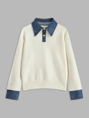 Elaine Devreaux | 2-in-1 Denim Panel Knit Sweater For Women