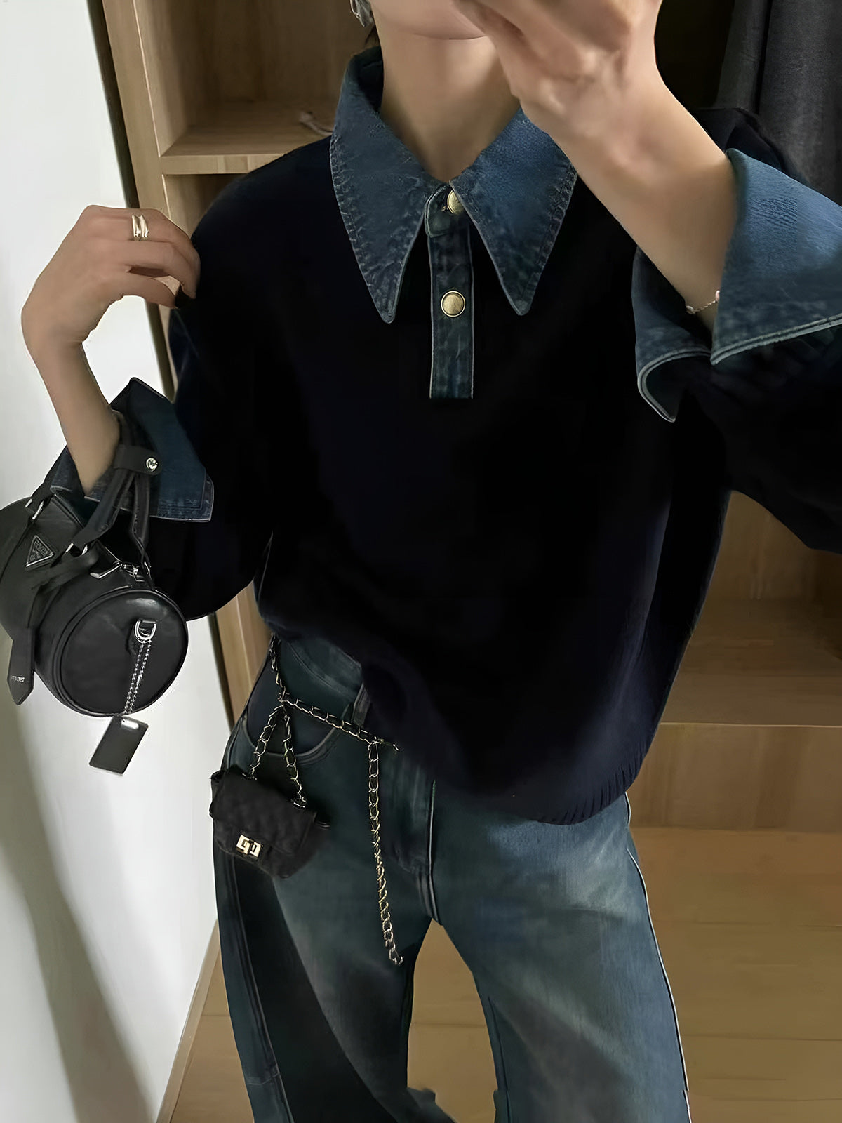 Elaine Devreaux | 2-in-1 Denim Panel Knit Sweater For Women