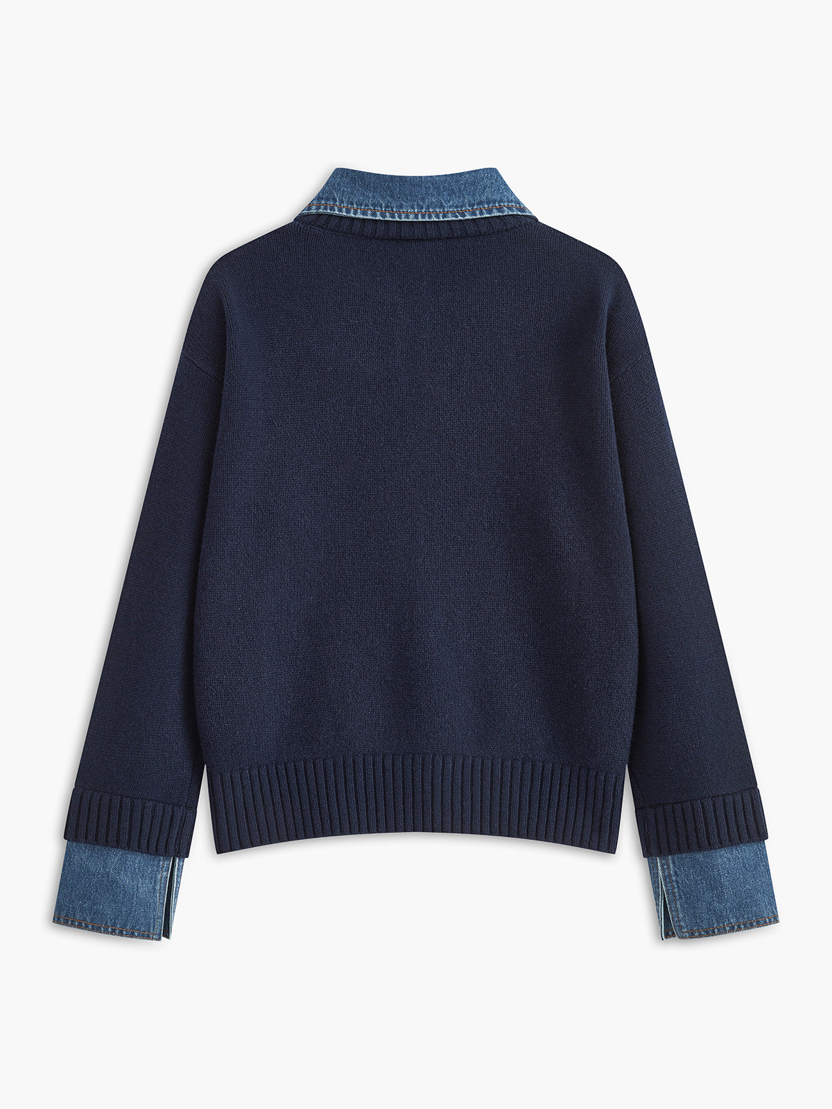 Elaine Devreaux | 2-in-1 Denim Panel Knit Sweater For Women