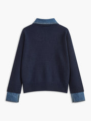 Elaine Devreaux | 2-in-1 Denim Panel Knit Sweater For Women