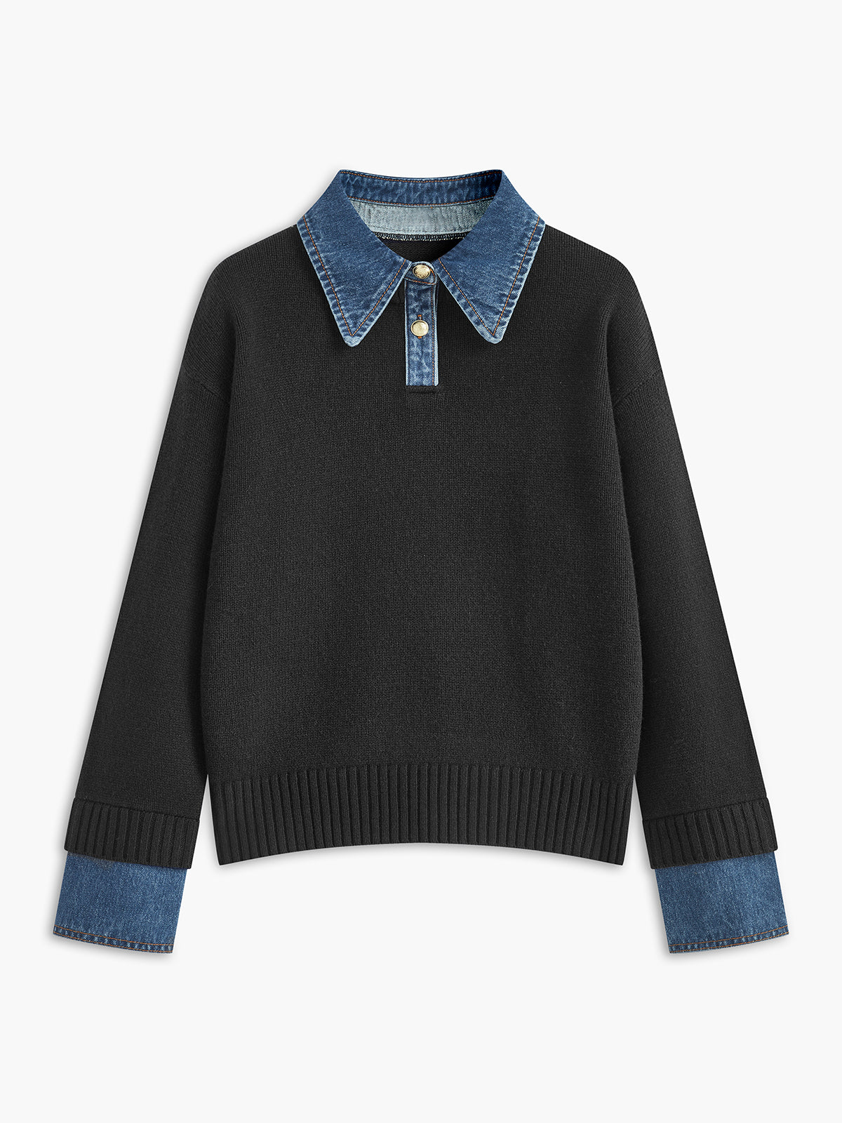 Elaine Devreaux | 2-in-1 Denim Panel Knit Sweater For Women