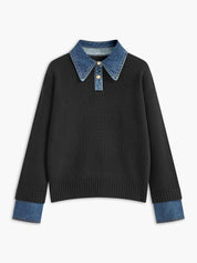 Elaine Devreaux | 2-in-1 Denim Panel Knit Sweater For Women