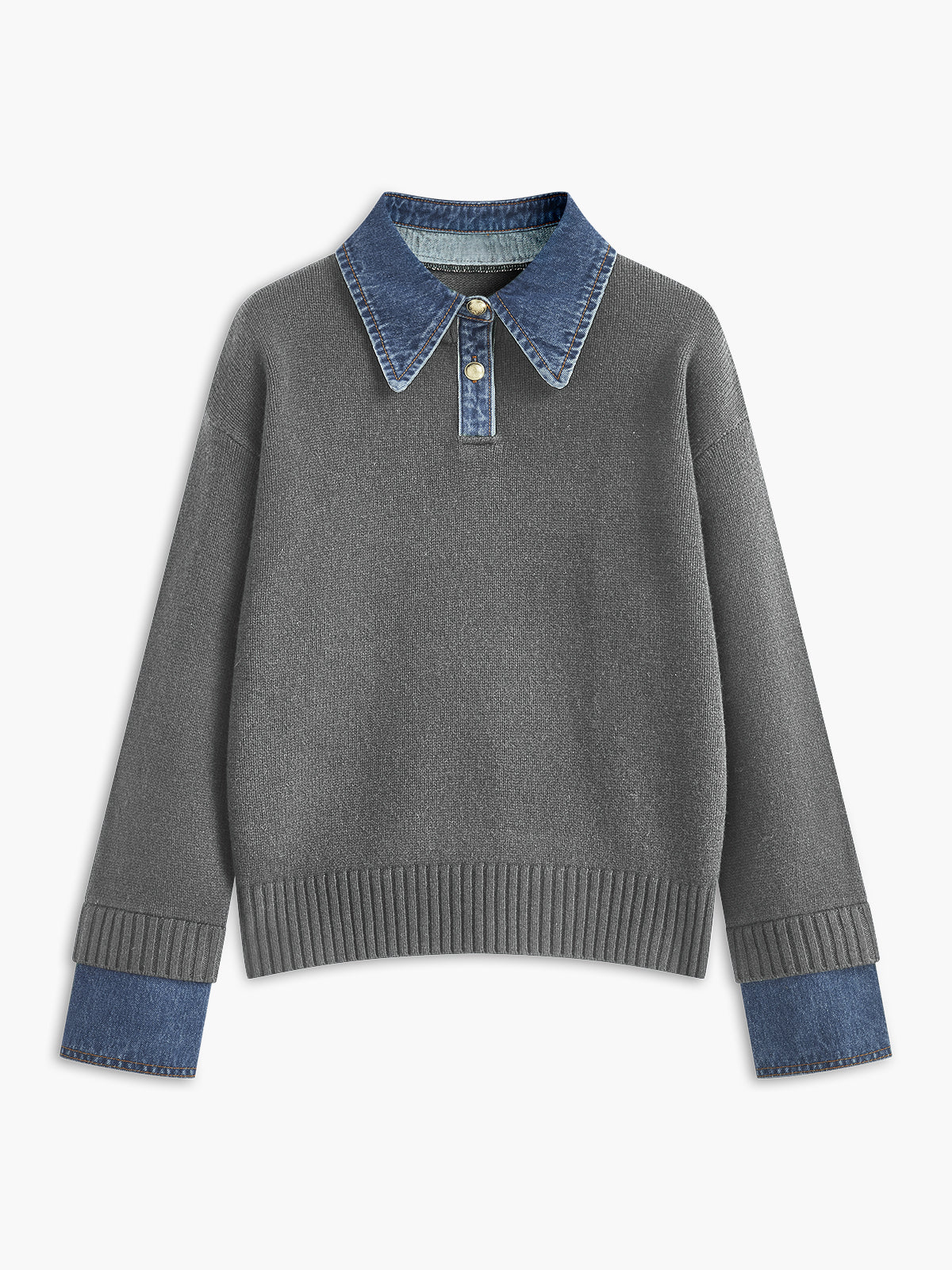 Elaine Devreaux | 2-in-1 Denim Panel Knit Sweater For Women