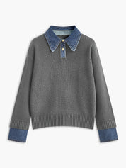 Elaine Devreaux | 2-in-1 Denim Panel Knit Sweater For Women
