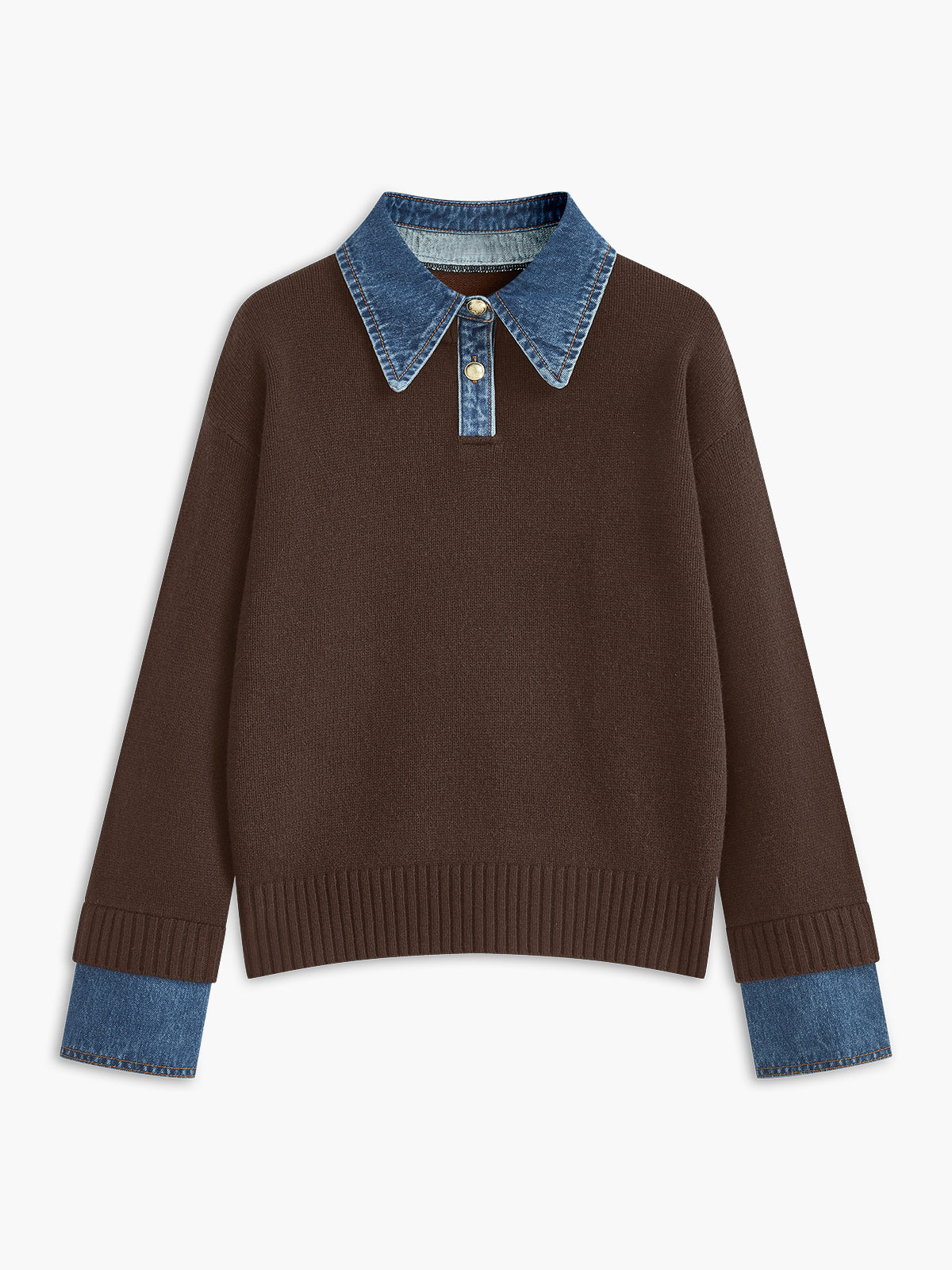 Elaine Devreaux | 2-in-1 Denim Panel Knit Sweater For Women