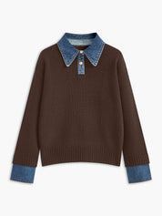 Elaine Devreaux | 2-in-1 Denim Panel Knit Sweater For Women