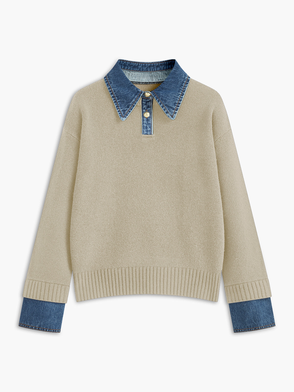 Elaine Devreaux | 2-in-1 Denim Panel Knit Sweater For Women