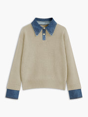 Elaine Devreaux | 2-in-1 Denim Panel Knit Sweater For Women