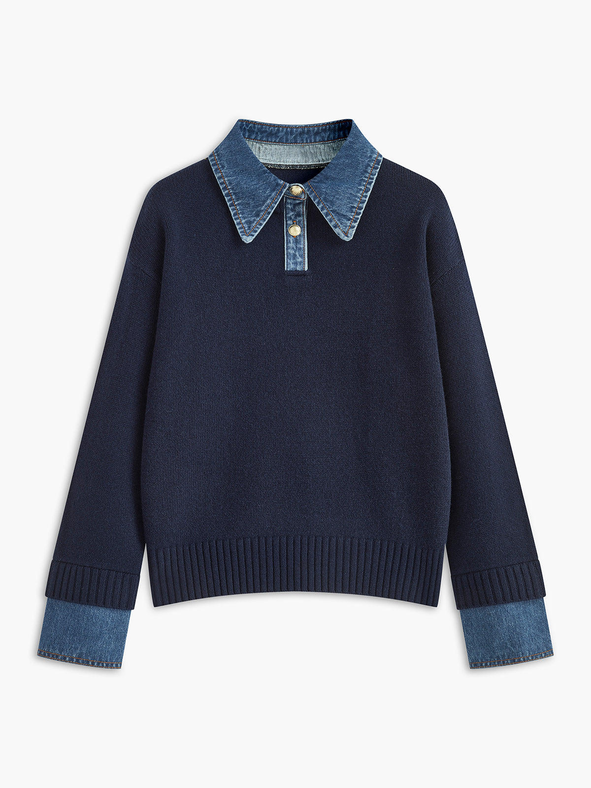 Elaine Devreaux | 2-in-1 Denim Panel Knit Sweater For Women