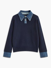 Elaine Devreaux | 2-in-1 Denim Panel Knit Sweater For Women
