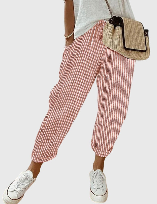 Odeline Vanthorpe | High Waist Linen Drawstring Pants in Beige