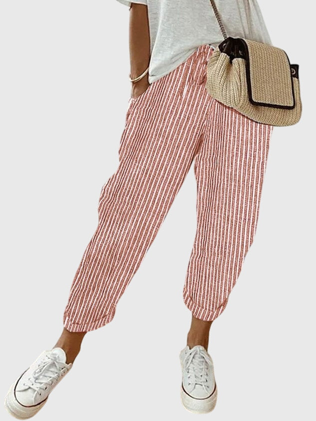 Odeline Vanthorpe | High Waist Linen Drawstring Pants in Beige