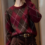 Beatrice Donnelly | Argyle Print Sweater With Round Neck