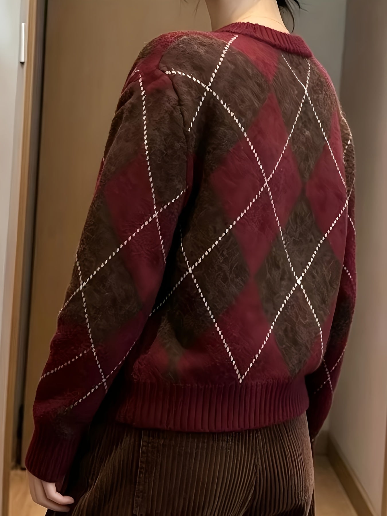 Cassidy Fairdale | Diamond Argyle Round Neck Sweater For Women
