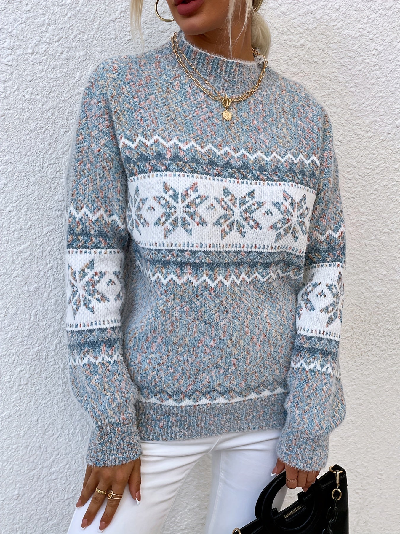 Solange Berthier | Cozy Snowflake Mock-Neck Sweater For Women