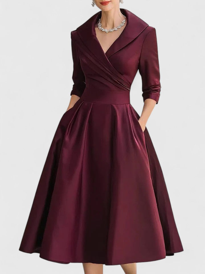 Nicolette Valmonde | Black A-Line Midi Dress with 3/4 Sleeves