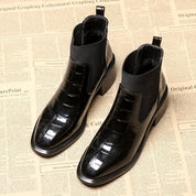 Yvette Larose | Croc-Embossed Chelsea Boots With Faux Fur Lining For Women