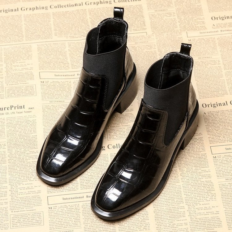 Yvette Larose | Croc-Embossed Chelsea Boots With Faux Fur Lining For Women