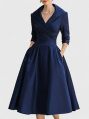 Nicolette Valmonde | Black A-Line Midi Dress with 3/4 Sleeves