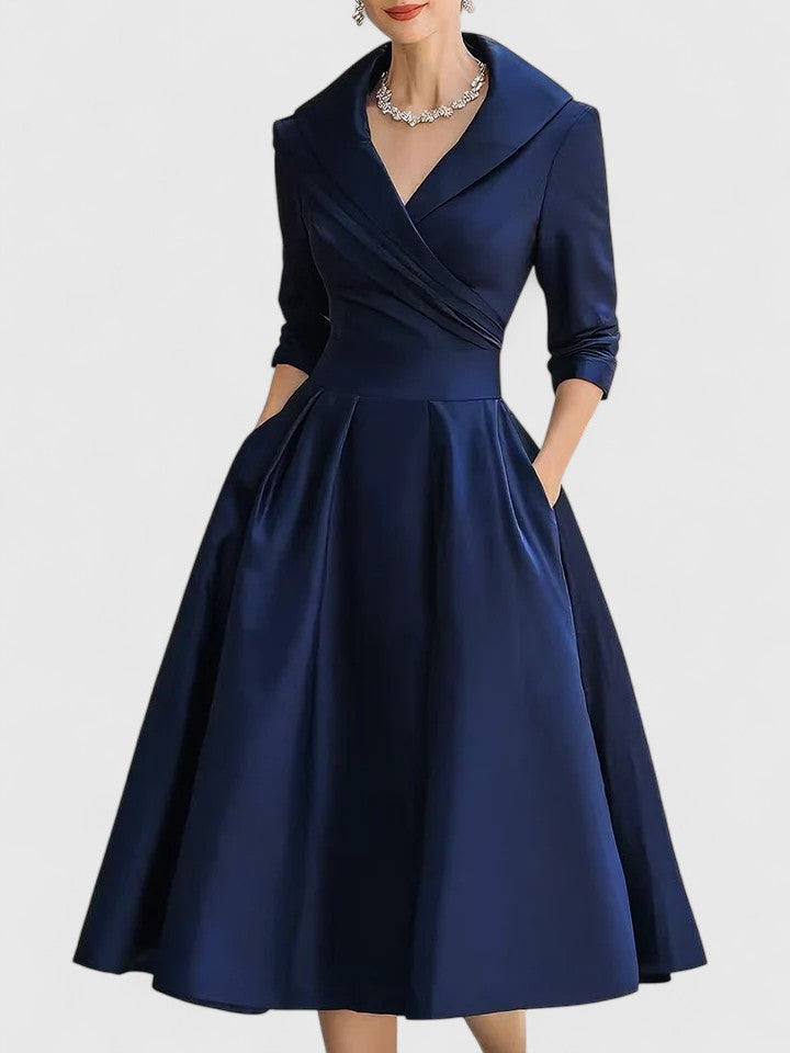Nicolette Valmonde | Black A-Line Midi Dress with 3/4 Sleeves