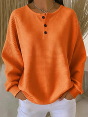 Marlena Whitfield | Waffle Knit Henley Pullover Top For Women