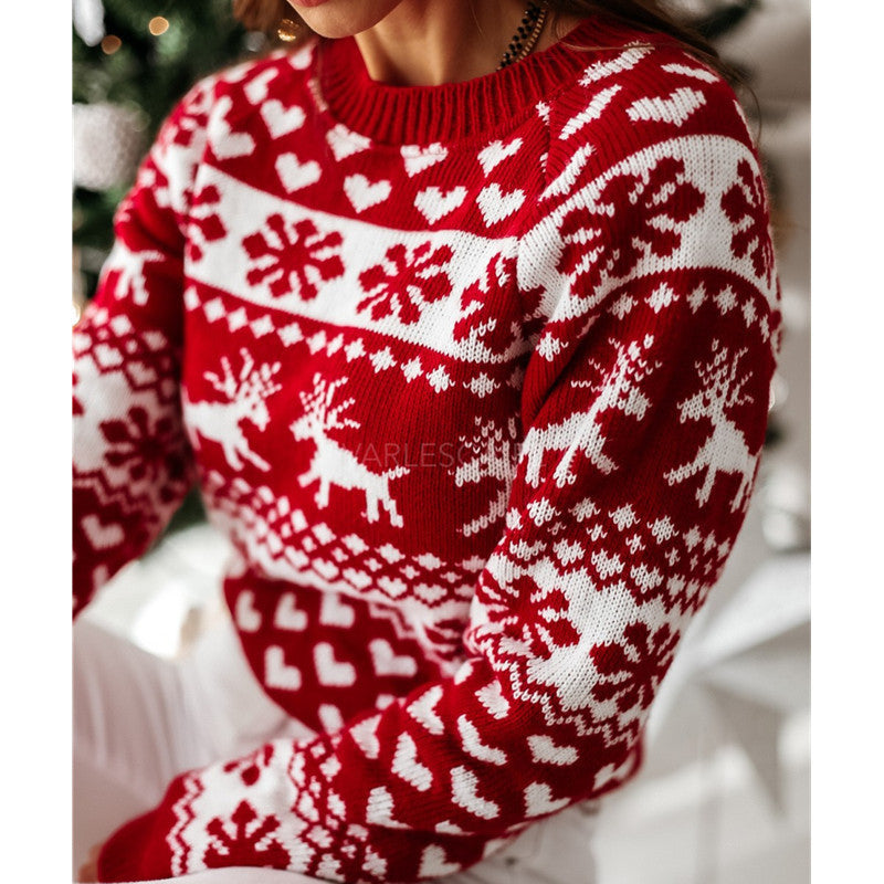 Sleigh Bell | Red Reindeer Fair Isle Christmas Sweater For Women