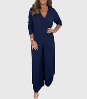 Aurienne Blackvale | Sage Green Long Blouse & Wide-Leg Pants Set