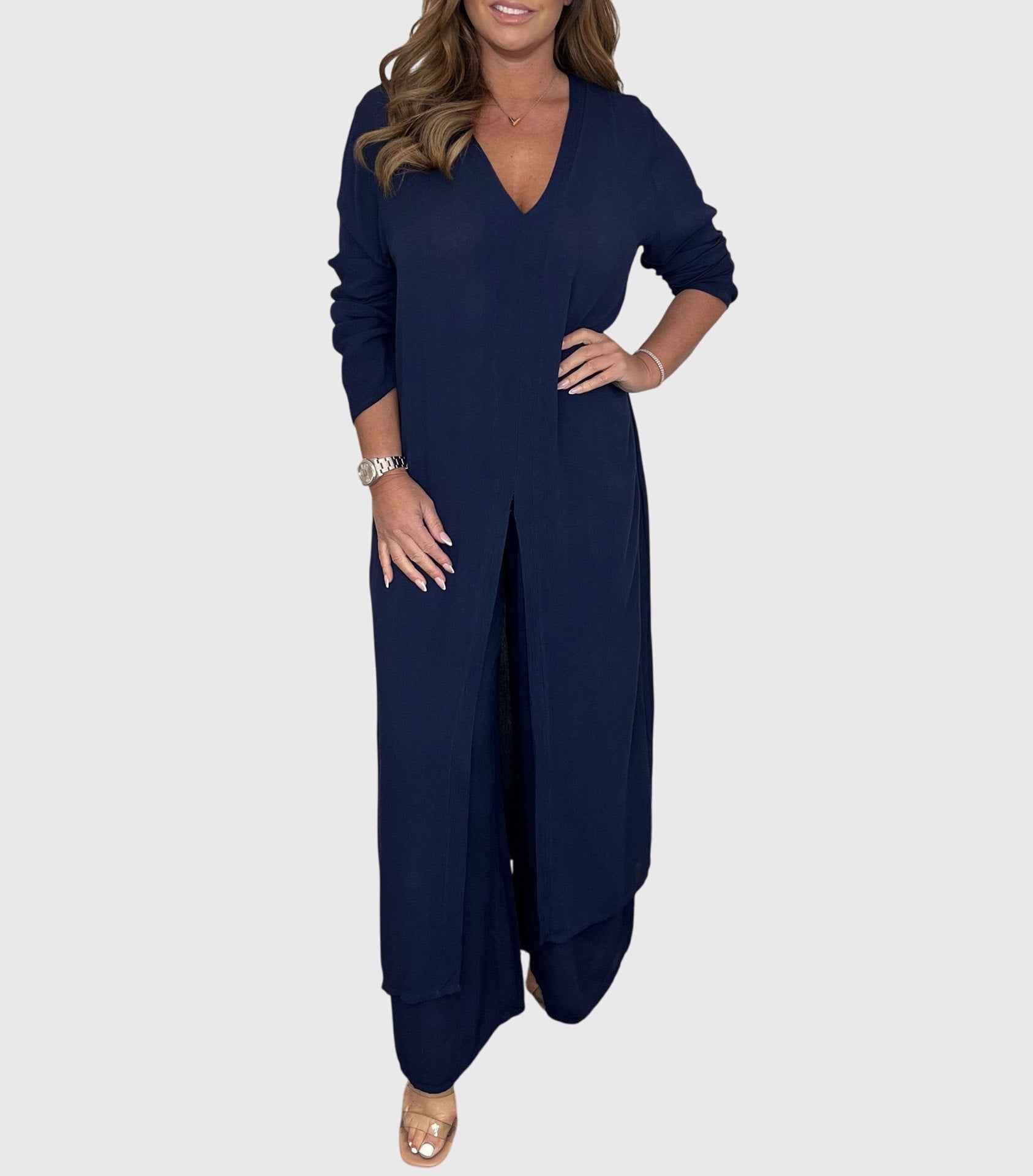Aurienne Blackvale | Sage Green Long Blouse & Wide-Leg Pants Set