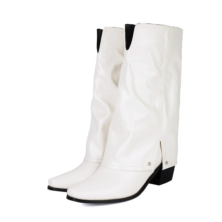 Rosalie Ferrand | Slouchy Knee-High Chunky Heel Boots For Women