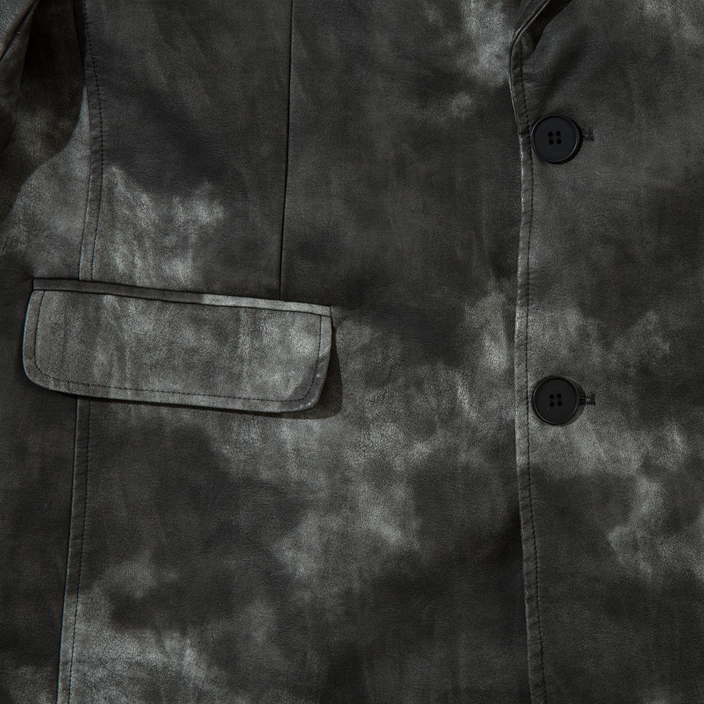 Etienne Corradini | Tie-Dye Suit Collar Leather Jacket For Men
