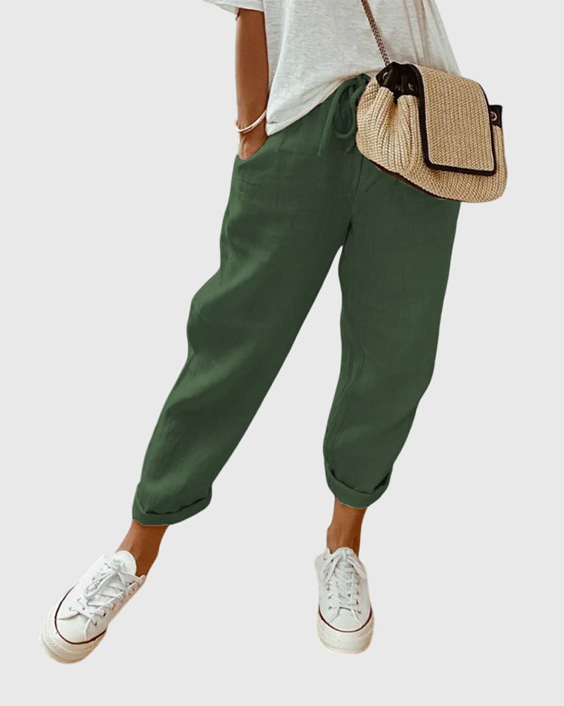 Odeline Vanthorpe | High Waist Linen Drawstring Pants in Beige