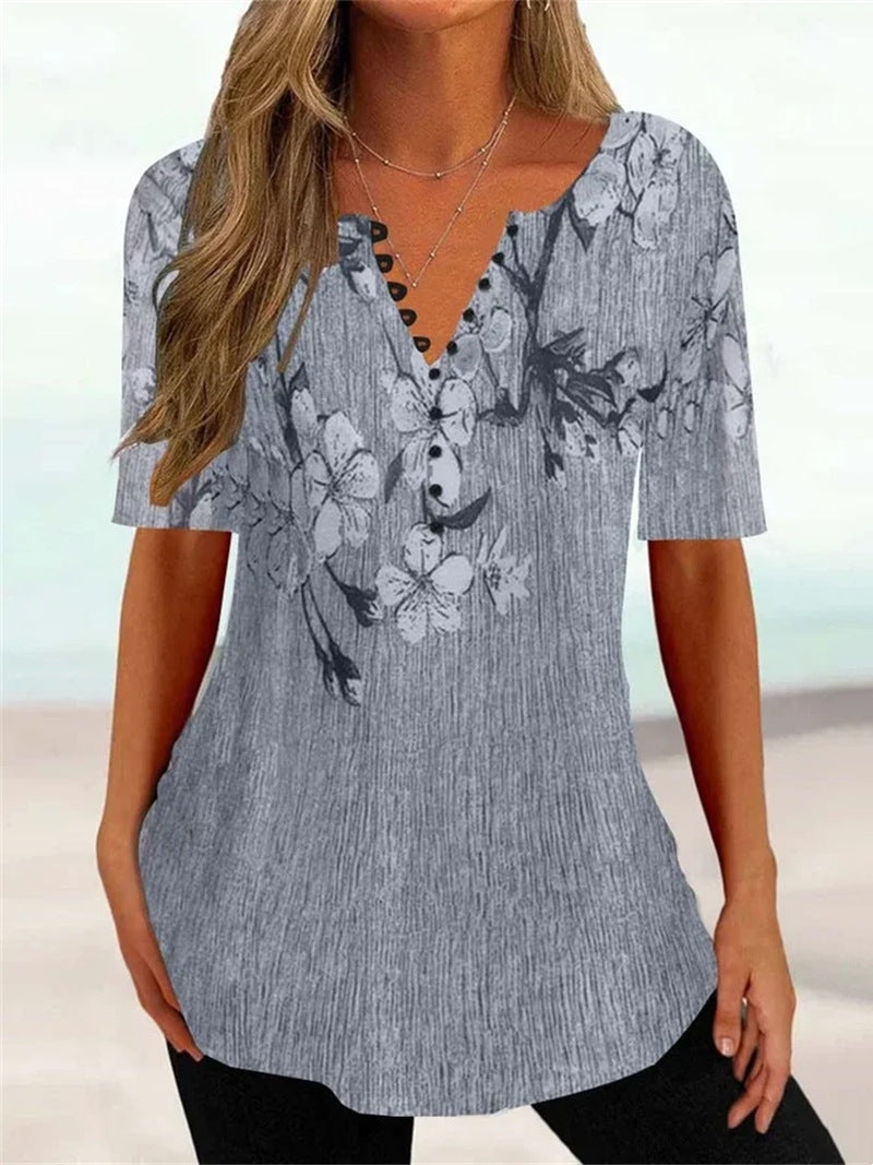 Charlotte Winslow | Floral Button V-Neck Top For Women
