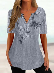 Charlotte Winslow | Floral Button V-Neck Top For Women