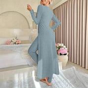 Danielle Castillon | Ribbed Knit Duster Cardigan & Pants Set For Women