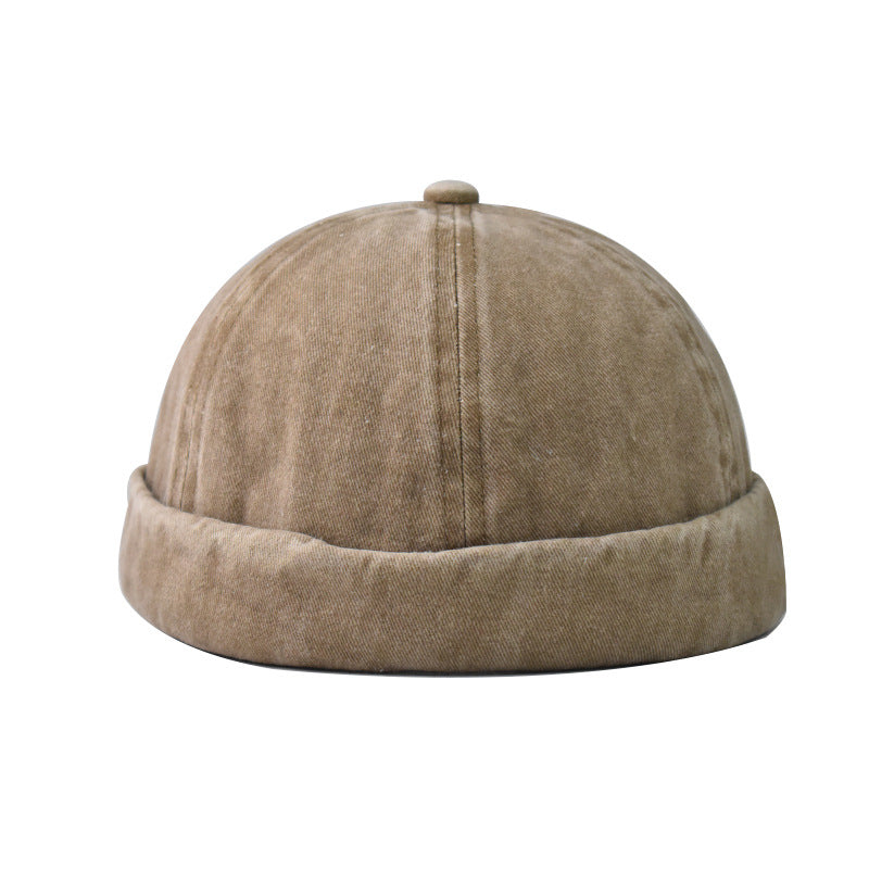Distressed Washed Skull Cap Hat - Washed Khaki