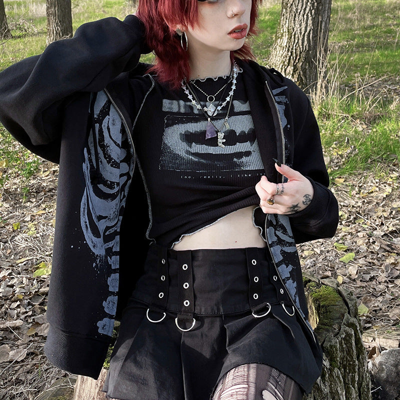 Nina Delvaux | Skeleton Print Zip-Up Hoodie For Women