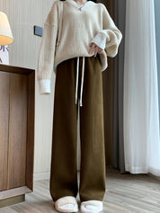 Colette Duvall | Corduroy Wide-Leg Lounge Pants With Faux Fur Cuffs For Women
