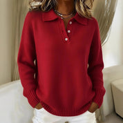 Hettie Pagwood | Button Polo Collar Knit Sweater For Women