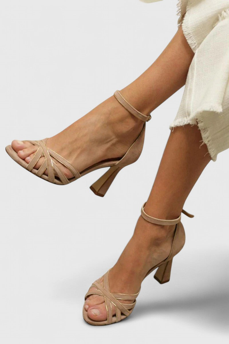 Vivienne Castleford | Nude Strappy Block Heel Sandals