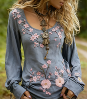 Vivienne Charbonneau | Floral Embroidered Long Sleeve Top For Women