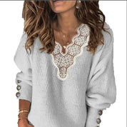 Celine Duvalier | Lace-Trim V-Neck Sweater For Women