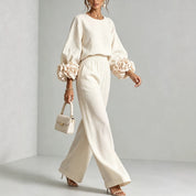 Oaklyn Merfield | Ruffle Cuff Top & Wide Leg Pants Set For Women