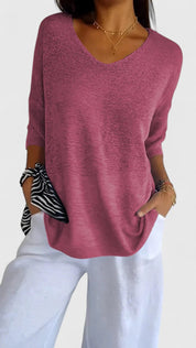 Genevieve Hartmore | Sage Green V-Neck Knit Sweater Top